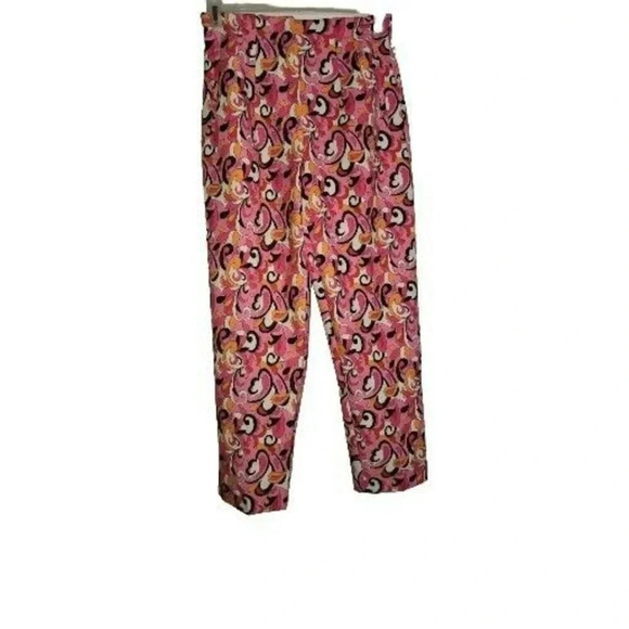 Zara Pants Size M Pink Floral Paisley '70s Retro Straight Leg Pleated Women's - Picture 3 of 14
